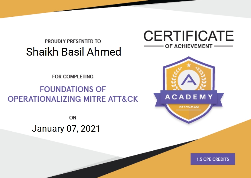 Foundations of operationalizing Mitre Attack Certificate